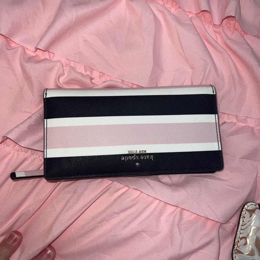 Kate Spade Black, White, and Pink Striped Wallet